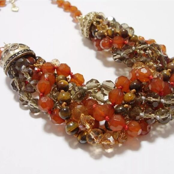 CAROLEE GOLD TONE REDDISH BROWN RESIN 18"-21" NECKLACE NWOT - Picture 2 of 2